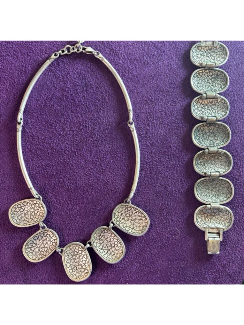 Brighton Silver-Toned Hammered Metal Necklace & Bracelet Jewelry Set With Swirl - Picture 7 of 15